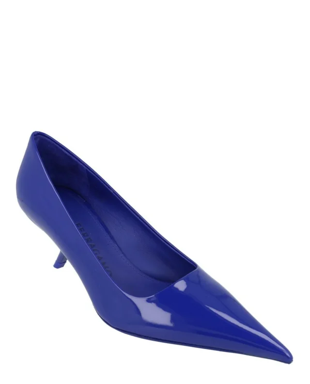 Salvatore Ferragamo Eva 55 Patent Leather Pumps in blue, photo 2 of 6 from ShopSimon