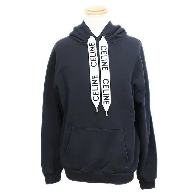 Celine Hoodie Black M Cotton Logo Long Sleeve Sweatshirt Top in Black from The Reluxe
