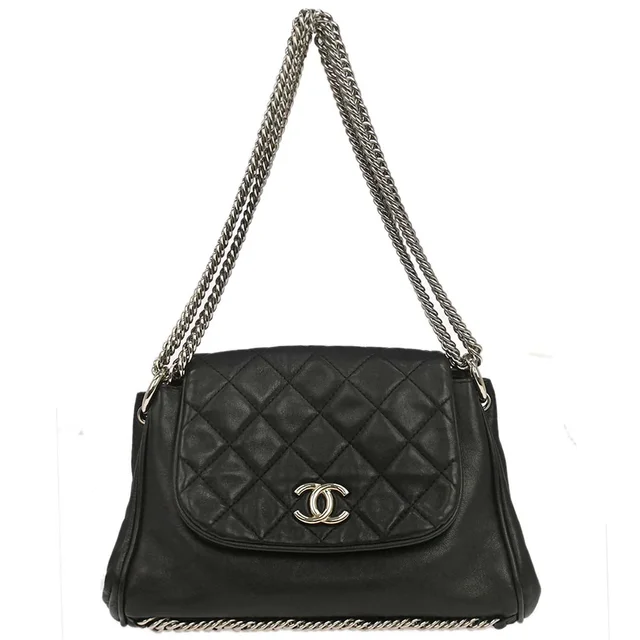 Chanel 2008-2009 Black Lambskin Accordion Flap Shoulder Bag in Black Lambskin from AMORE Vintage Tokyo