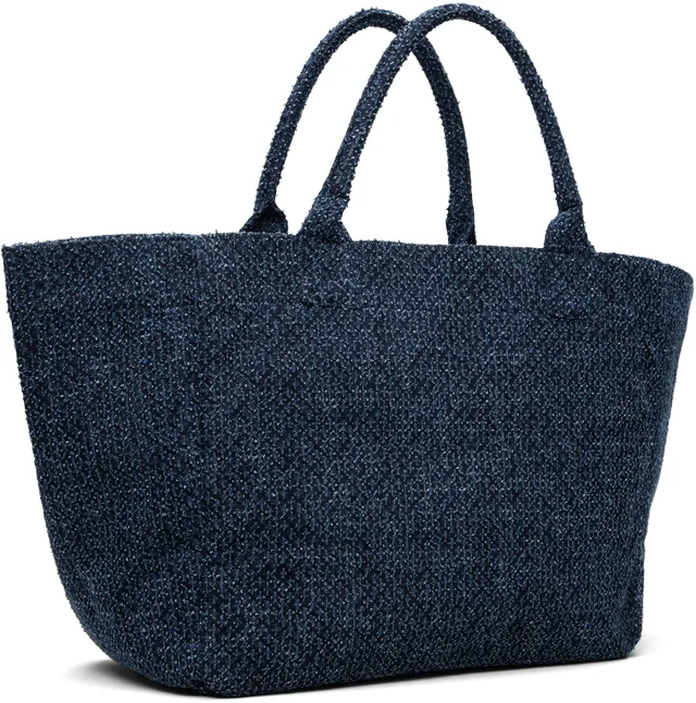 GANNI Navy XXL Bear Tweed Denim Shopper Tote, photo 3 of 8 from SSENSE