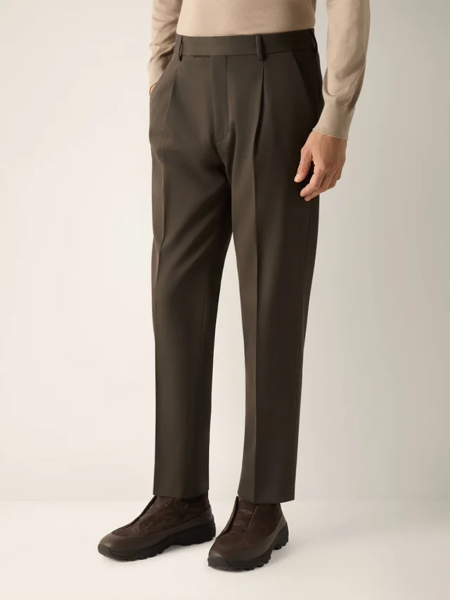 Zegna Dark Olive Green Cotton and Wool Pants, photo 2 of 5 from SENSER