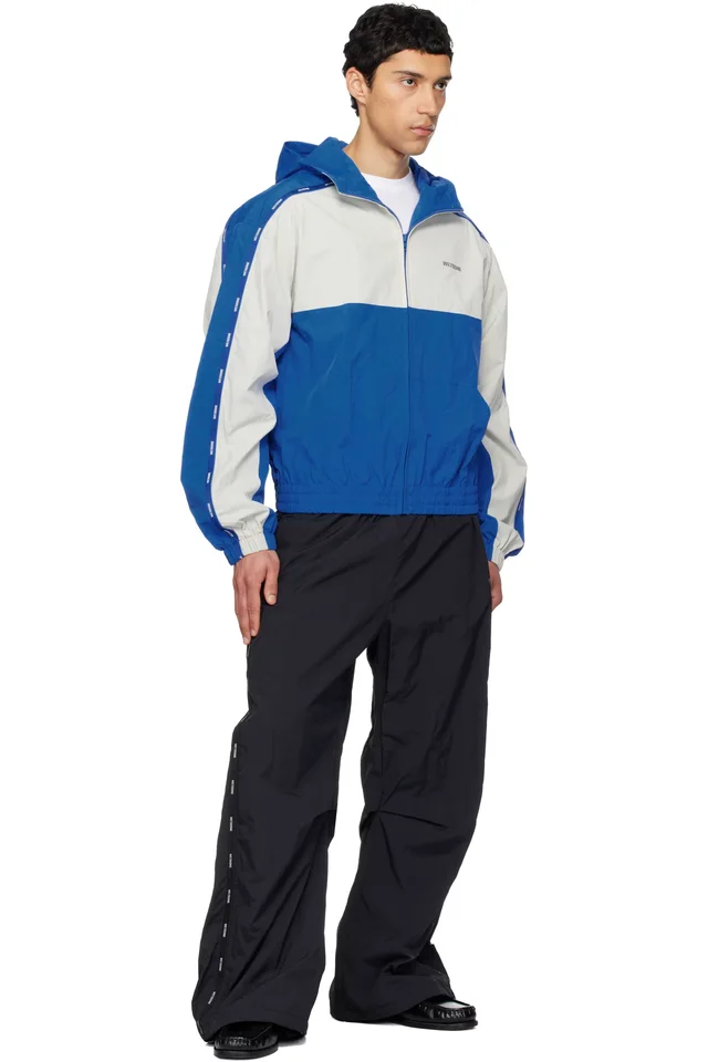 We11done Blue & Gray Logo Tape Track Jacket, photo 4 of 4 from SSENSE
