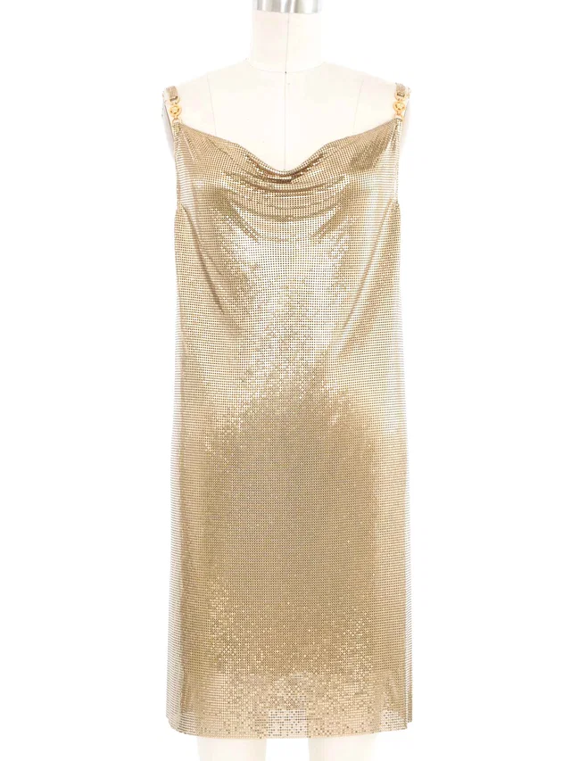Versace Gold Metal Mesh Mini Dress in Gold from Arcade Vintage