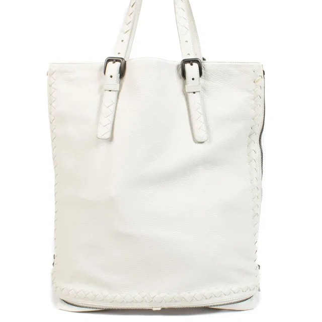Bottega Veneta Milk White Leather Zip Around Tote Bag in White Leather from Labellov