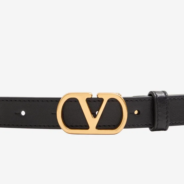 Valentino Garavani Vlogo Signature Leather Belt — Black Calf - Bos Taurus in Black Leather from HEWI