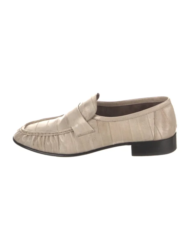 The Row Soft Eel Skin Loafers in gray from The RealReal