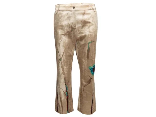 Champagne & Multicolor Celine Painted Floral Pants Size FR 44 in Multicolor from Designer Revival