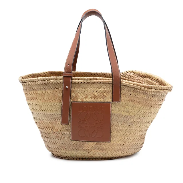 Beige LOEWE Medium Raffia Anagram Basket Tote in Beige Raffia from Designer Revival