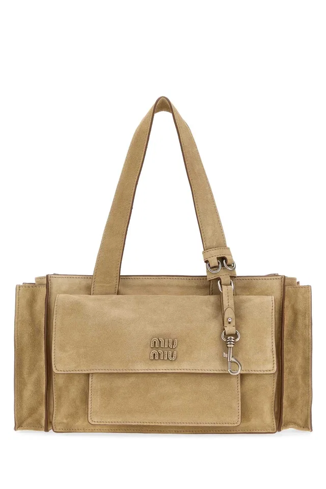 Miu Miu Vitello Suede Shoulder Bag — Beige in Beige Suede from HEWI