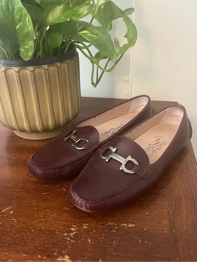 Ferragamo Burgundy Leather "Saba" Gancini Loafers 8.5 in silver|gray Leather from Poshmark