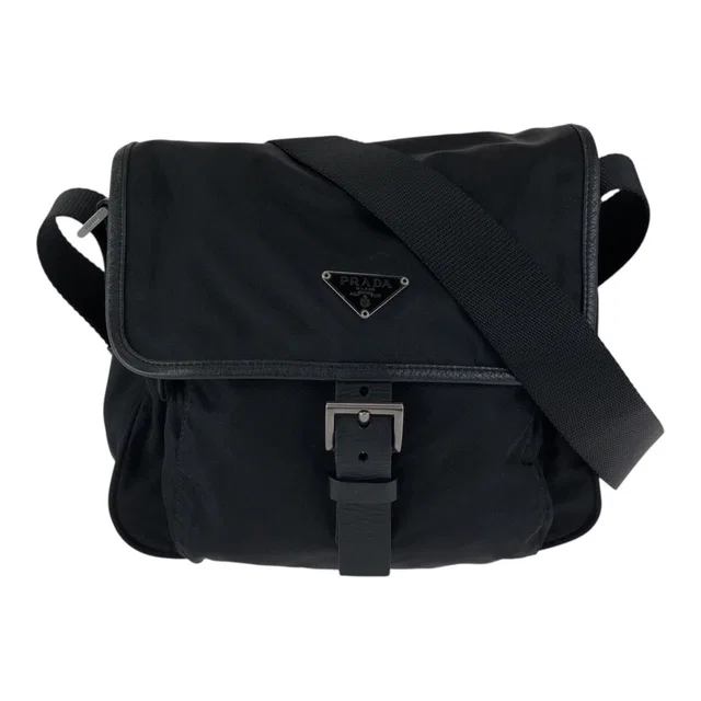 Prada Tessuto Black Nylon Leather Shoulder Bag in Black Nylon from The Reluxe