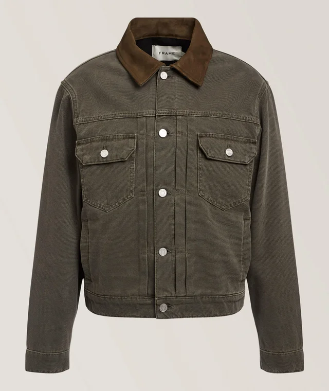 Cotton Canvas Trucker Jacket in Green, image 1 of 1 from Harry Rosen