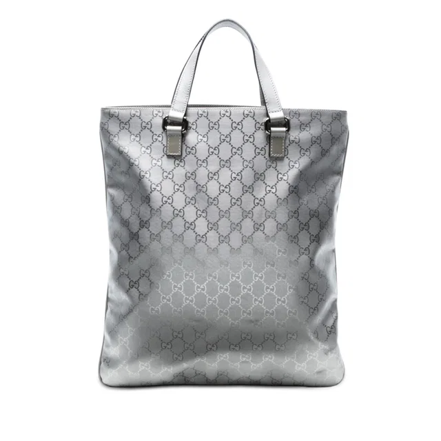 Silver Gucci GG Imprime Vertical Tote in Silver Coated canvas from Designer Revival