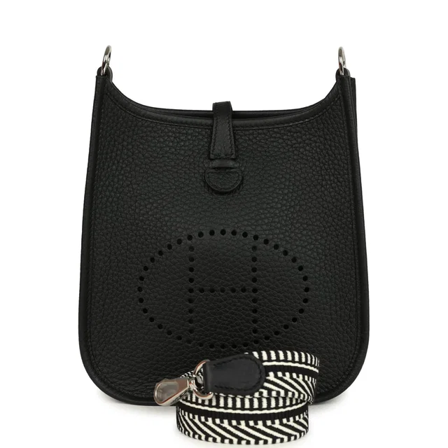 Hermès Evelyne TPM Black Clemence Palladium Hardware in Black Clemence leather from Madison Avenue Couture