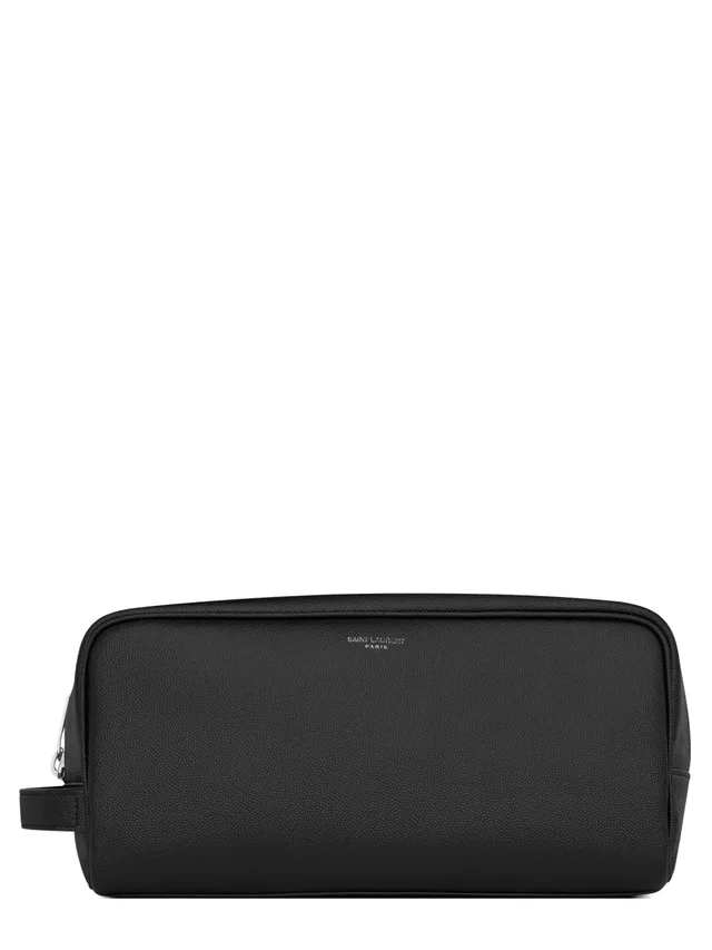 Saint Laurent Logo-Embossed Calfskin Clutch — Black Main: Calf Skin in Black Calfskin from HEWI