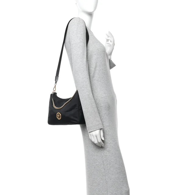 Versace Tribute Chain Crossbody Shoulder Bag Black in Black Nylon from FASHIONPHILE, photo 2 of 11