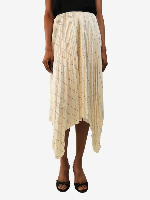 Celine Cream pleated midi skirt - size UK 8 in White Silk from Sign of the Times