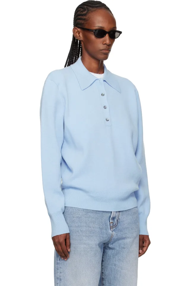 Róhe Blue Compact Knitted Polo, photo 2 of 4 from SSENSE