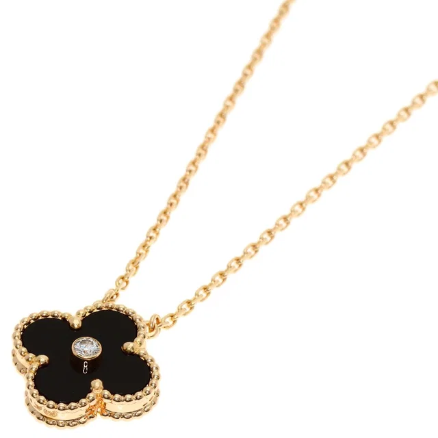 Van Cleef & Arpels Vintage Alhambra Onyx Diamond Necklace 18k Pink Gold in Pink from The Reluxe