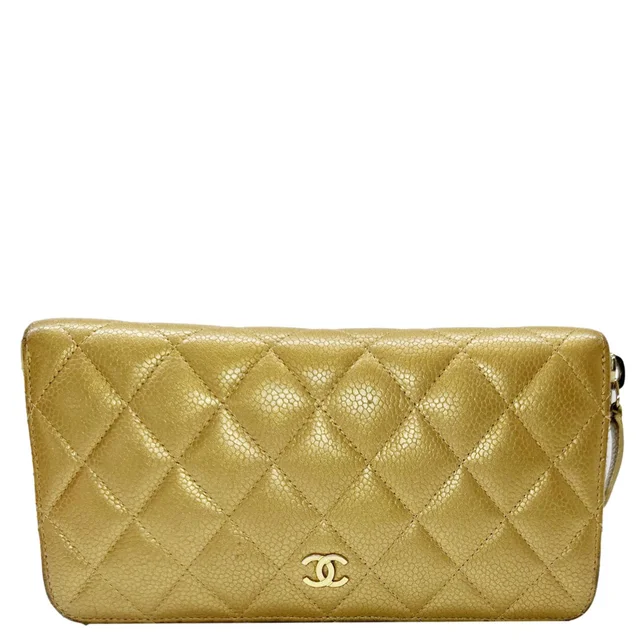 Chanel CC Quilted Leather Zip Around Wallet Metallic Gold in Gold Leather from Dallas Designer Handbags