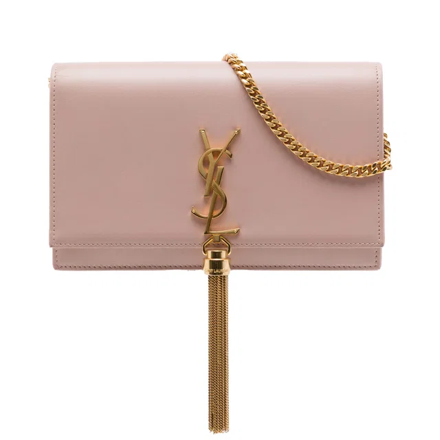Pink Saint Laurent Smooth Calfskin Monogram Kate Tassel Wallet on Chain Crossbody Bag in Pink Calfskin from Designer Revival