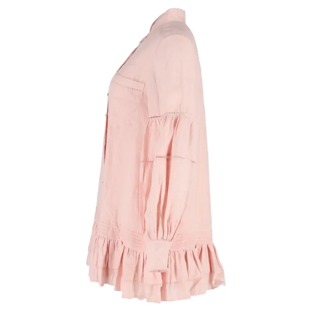 Aje Lotus Shirt Mini Dress in Pink Linen in Pink, photo 2 of 3 from ShopSimon
