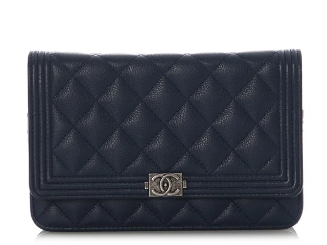 Chanel Navy Boy Wallet on Chain WOC in Navy Leather from Ann's Fabulous Finds