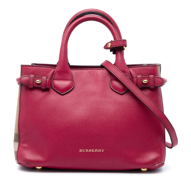 Red Burberry Small Grainy Calfskin and House Check Banner Satchel in Red Calfskin from Designer Revival, photo 1 of 1