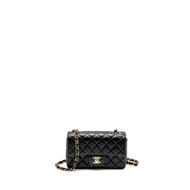 Chanel Mini Rectangular Flap Bag Lambskin Black LGHW (microchip) in Black Lambskin from EMIER