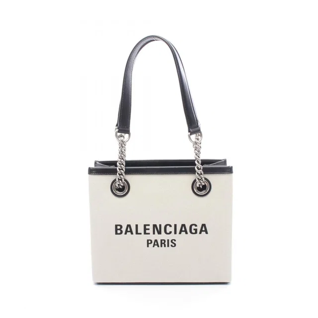 Balenciaga Tote Bag Duty Small White Black Canvas Leather in Black Canvas from The Reluxe