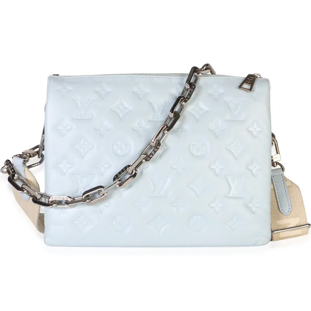Louis Vuitton Light Blue Monogram Embossed Lambskin Coussin PM in Blue Lambskin from myGemma
