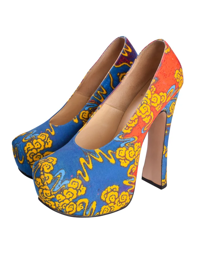 Vivienne Westwood SS 2013 'Tea Garden' Print Elevated Court Shoes in Canvas from Amarcord Vintage Fashion