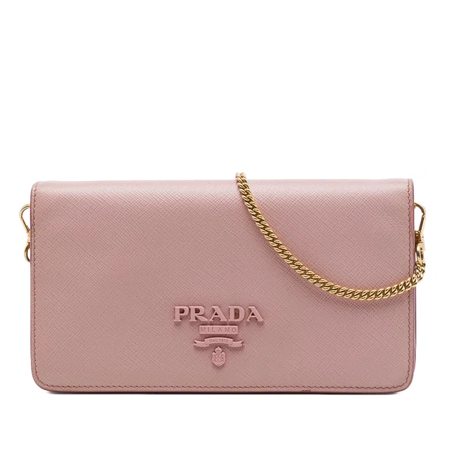 Pink Prada Saffiano Lux Monochrome Wallet on Chain Crossbody Bag in Pink Saffiano leather from Designer Revival