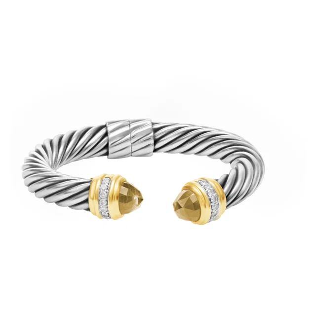 David Yurman cable clasic bracelet with smoky quartz and diamonds in Sterling Silver, Yellow Gold from Gray And Sons