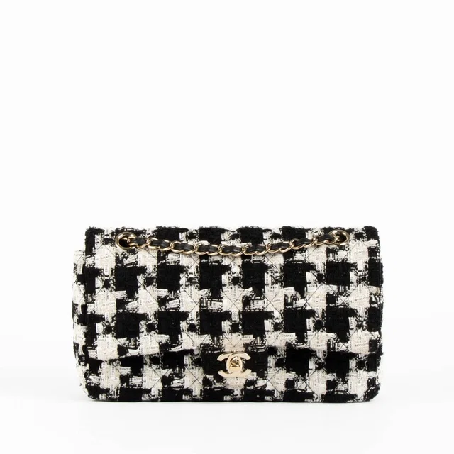 Chanel Black/White Houndstooth Tweed Ribbon Medium Classic 11.12 Handbag in Black Tweed from Labellov
