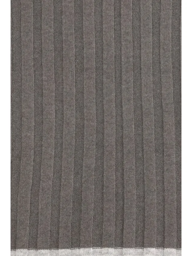 Brunello Cucinelli Ribbed Cashmere With Beading Scarf — Gray Scarfs in Grey Cashmere from HEWI