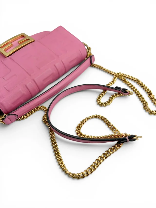 Fendi FF Embossed Mini Baguette in Pink Leather from Season 2 Consign, photo 1 of 1