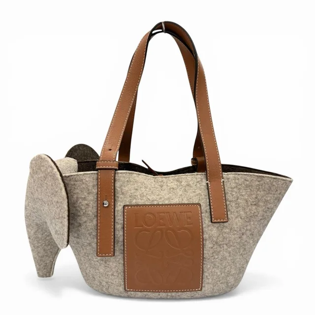 Loewe Felt Leather Elephant Basket Anagram Logo Handbag, Gray/Brown, Made In in gray Leather from Poshmark