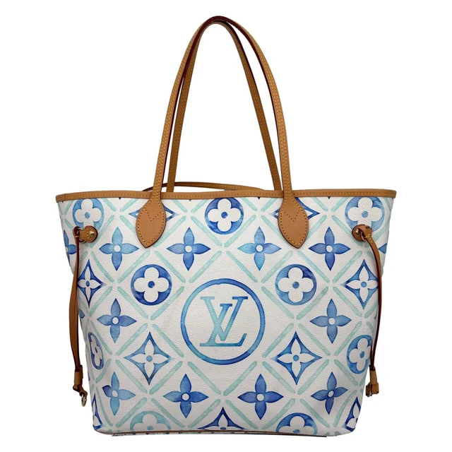 Louis Vuitton Neverfull MM By The Pool 2.0 Monogram Tiles Canvas Tote Bag Lagoon Blue in Blue Canvas from Dallas Designer Handbags