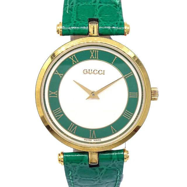 Gucci Quartz Watch SS Crocodile Green in Green Crocodile from AMORE Vintage Tokyo