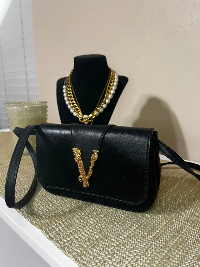 Versace Virtus Crossbody Handbag in gold|black Calfskin from Poshmark