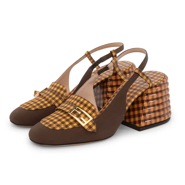 Fendi Check Promenade Slingback Loafers 36 in Brown & Yellow from Blue Spinach