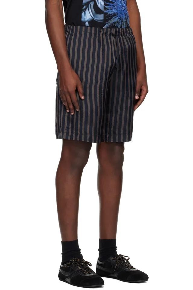 Dries Van Noten Navy Cupro Shorts, photo 2 of 4 from SSENSE