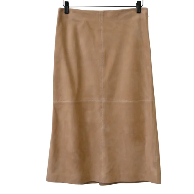 SIMKHAI Dark Beige Suede A-Line Skirt in Beige Suede from Clotheshorse Anonymous