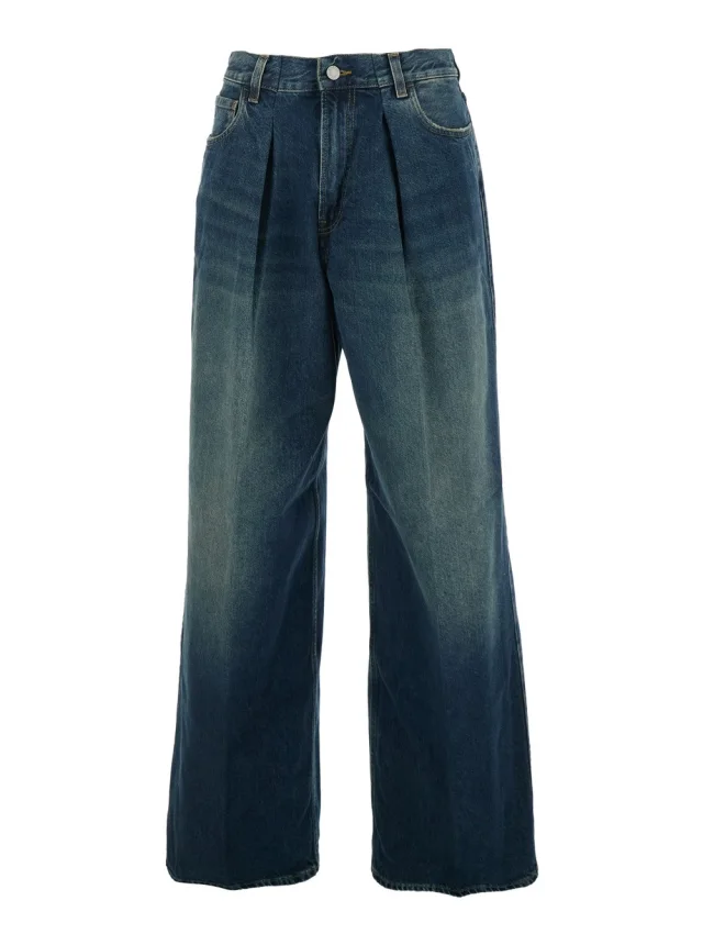 Blue Jeans with Logo Patch on the Back and Faded Effect in Blue Denim for Women in Blue, image 1 of 1 from Gaudenzi Boutique