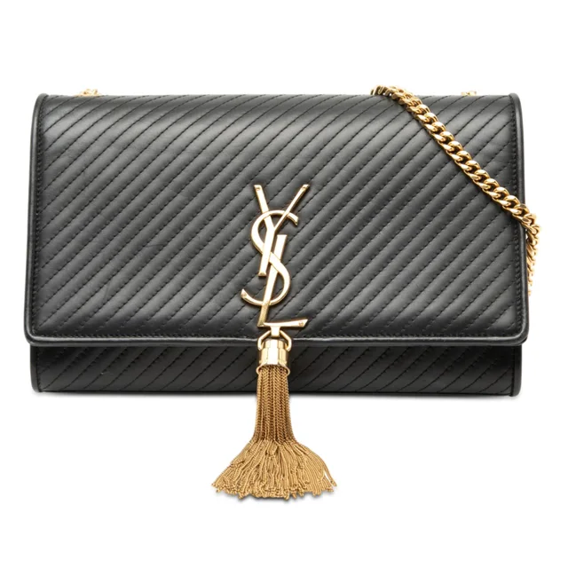 Black Saint Laurent Medium Diagonal Quilted Calfskin Monogram Kate Tassel Crossbody in Black Calfskin from Designer Revival, photo 1 of 1