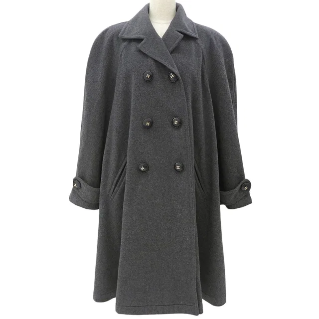 Chanel CC Mark Button Long Coat Grey in Grey from VINTAGE QOO TOKYO