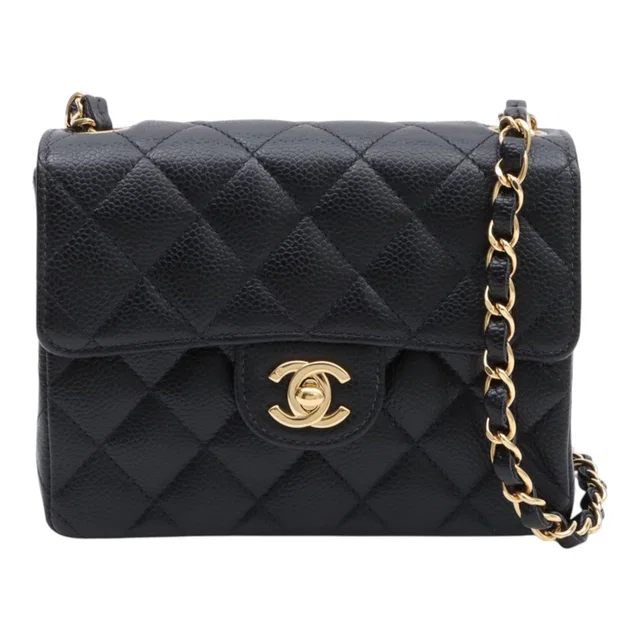 Chanel Made around 2004, Caviar Skin Classic Flap Chain Bag Mini, Black in Black Caviar leather from VINTAGE QOO TOKYO
