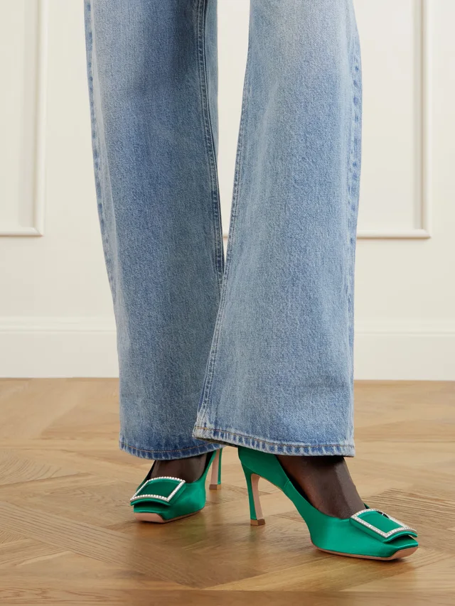 ROGER VIVIER Decollete Trompette 70 embellished satin pumps in Green, photo 2 of 2 from NET-A-PORTER (Canada)