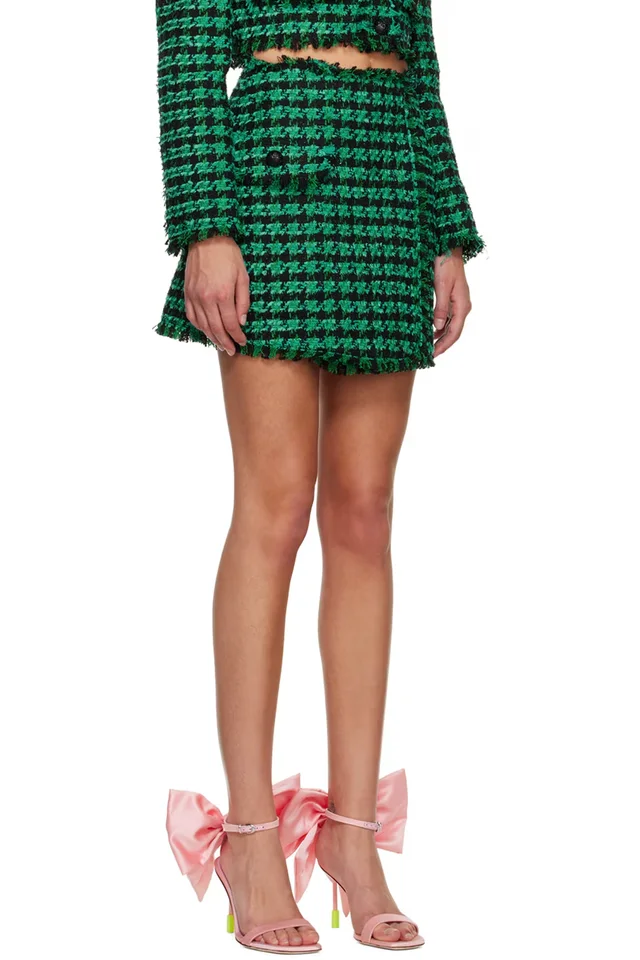 MSGM Green Frayed Skort, photo 2 of 4 from SSENSE